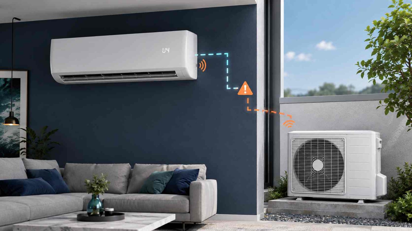 Split air conditioner displaying U4 indoor-outdoor communication fault