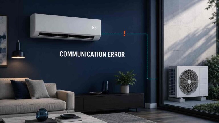 Split air conditioner displaying E6 indoor outdoor communication error