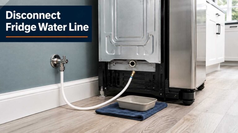 Alt text: Refrigerator water line disconnected beside a closed household shutoff valve