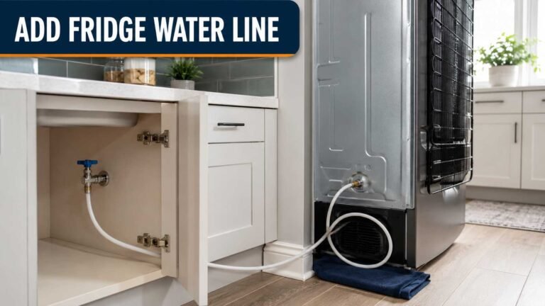 Refrigerator connected to a cold-water supply line in a kitchen