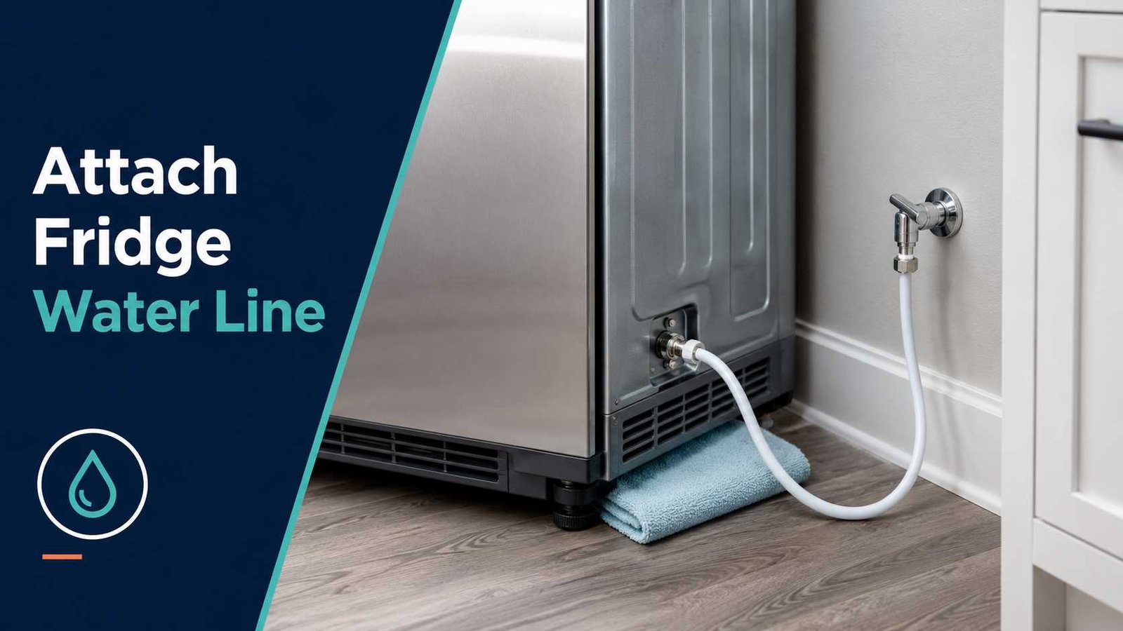 Water supply line securely attached to the back of a refrigerator