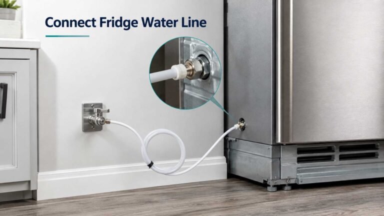 Refrigerator water line connected between shutoff valve and fridge
