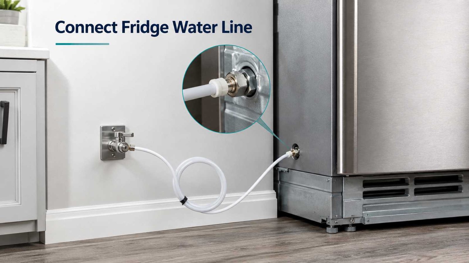 Refrigerator water line connected between shutoff valve and fridge
