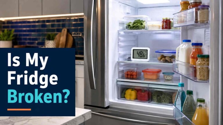 Refrigerator thermometer showing a warm temperature inside a modern fridge