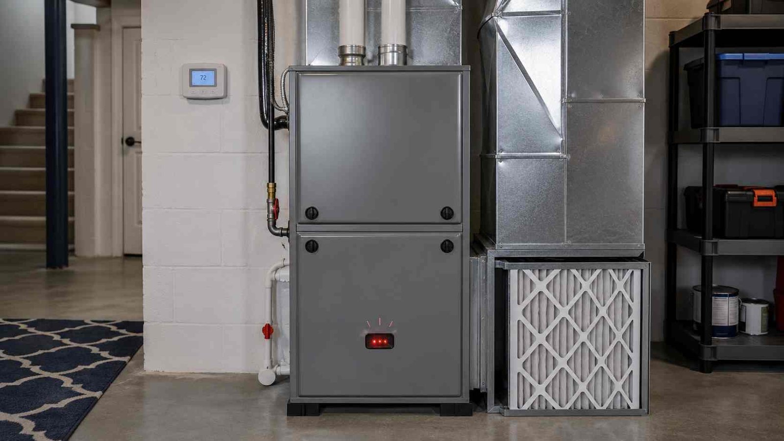 Gas furnace sight window showing a repeating red diagnostic light