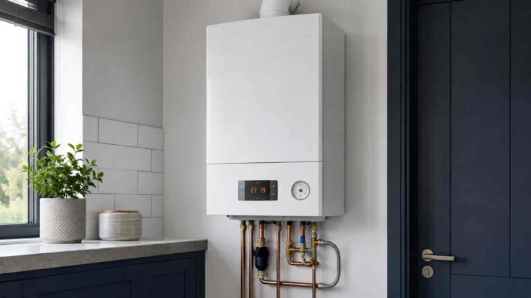 Generic wall-mounted boiler displaying E1 19 with a low pressure gauge