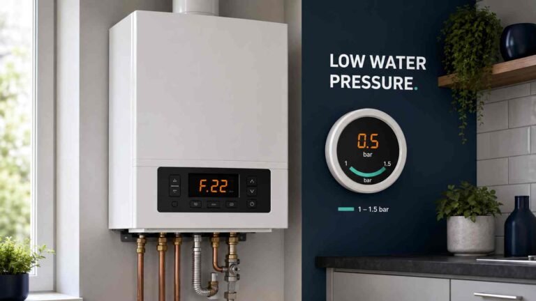 The F22 fault usually appears when heating-system pressure becomes too low.