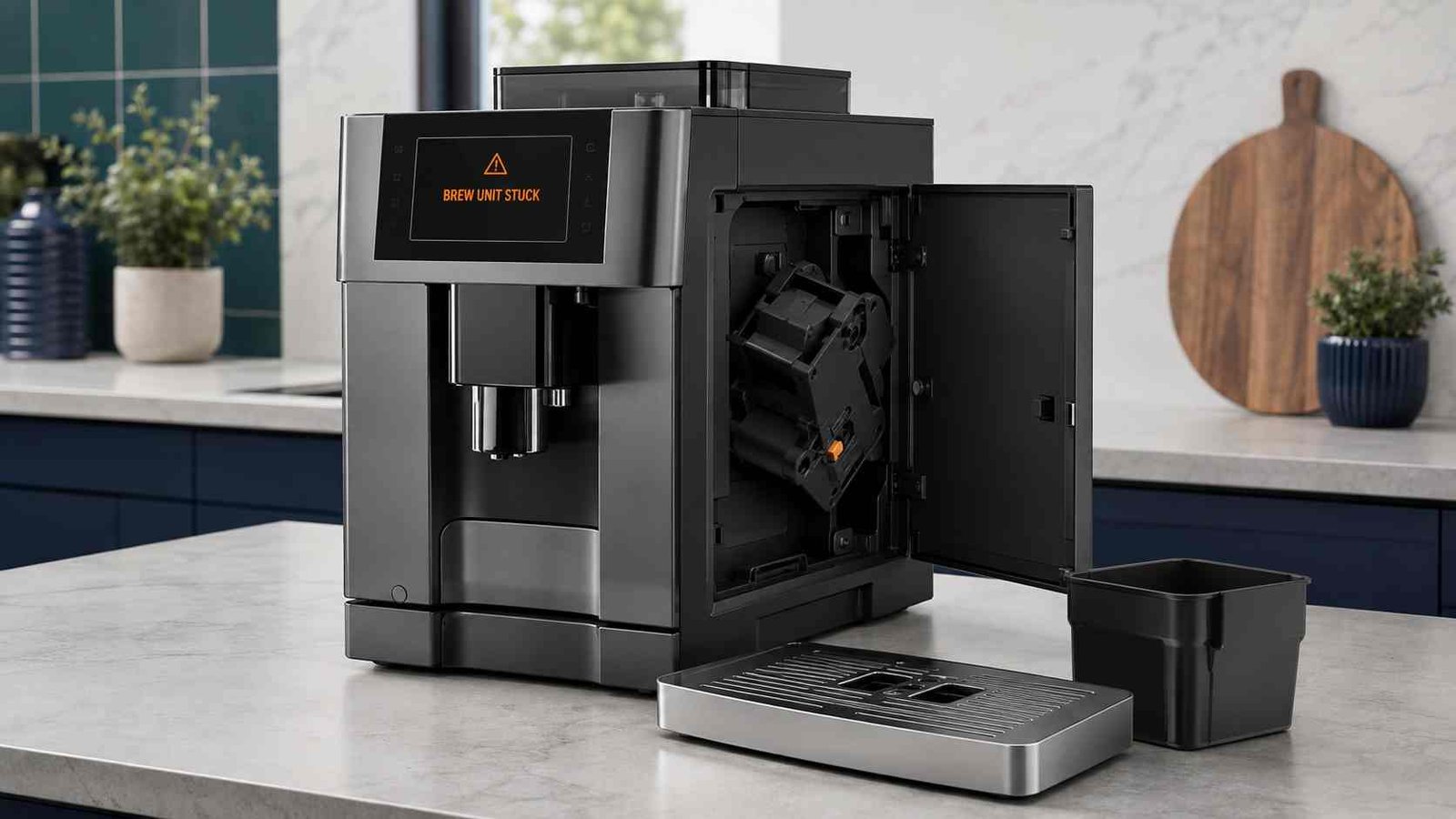 Automatic coffee machine with a stuck removable brew unit