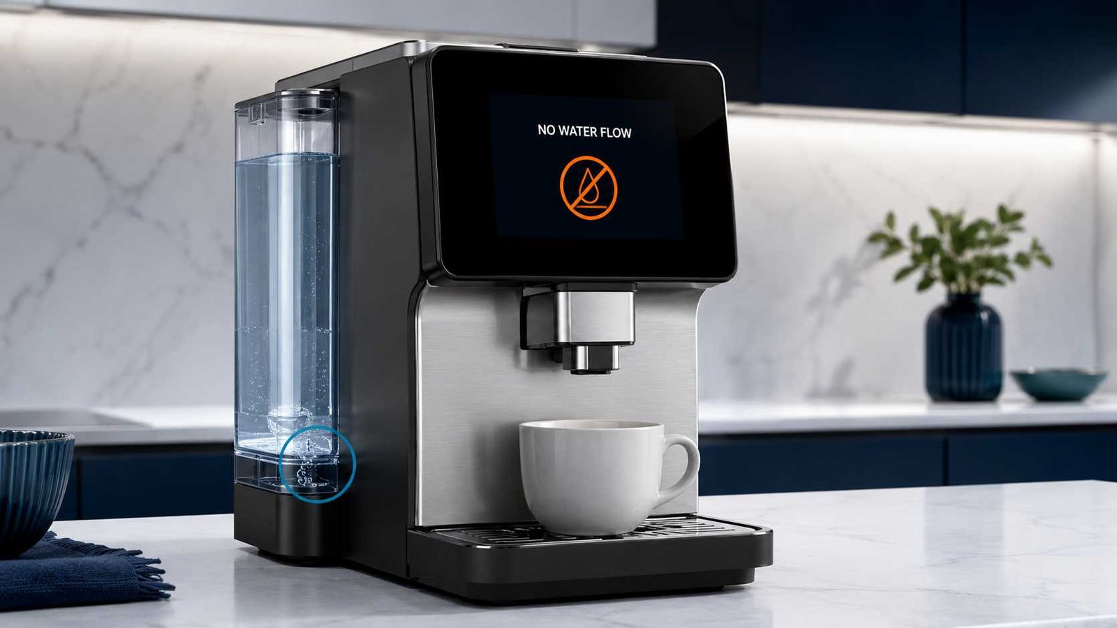 Coffee machine with full tank but no water flowing from spout