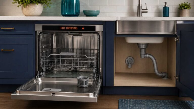 Dishwasher with standing water and a not-draining warning display