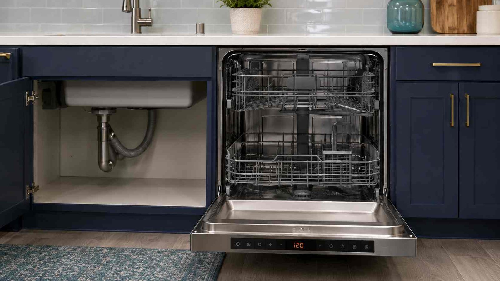 Dishwasher displaying i20 with water remaining near the bottom filter