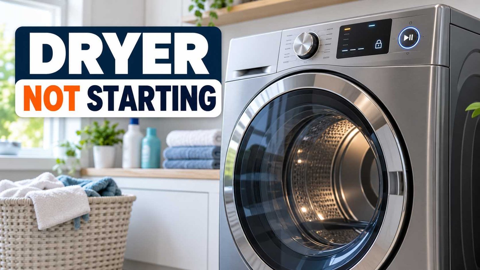 Front-loading dryer with illuminated control panel and dryer not starting heading