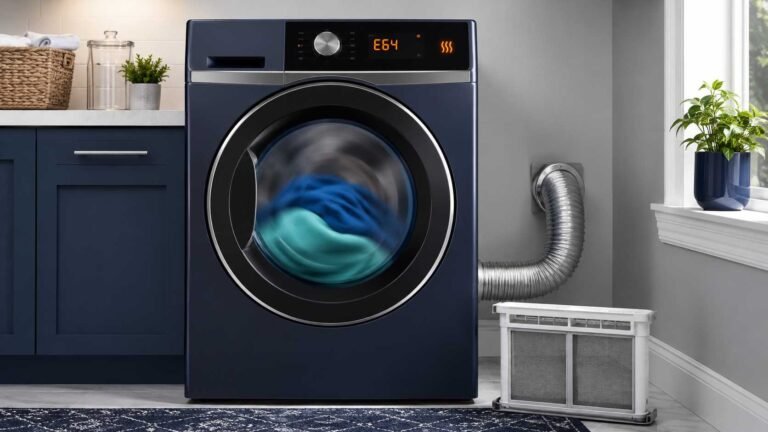 Modern dryer display showing E64 heating circuit error code