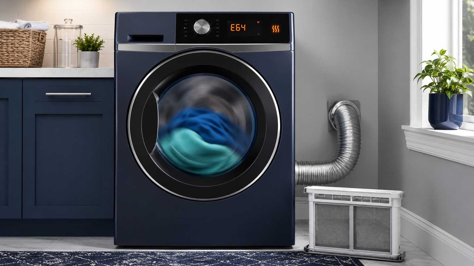 Modern dryer display showing E64 heating circuit error code