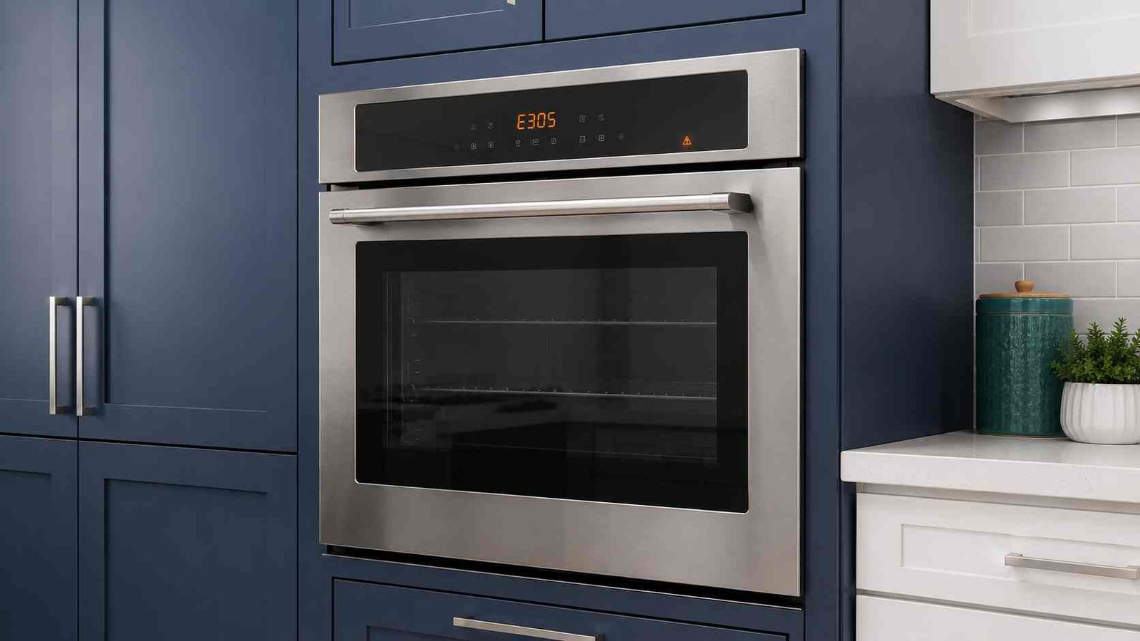 Built-in wall oven display showing the E305 error code