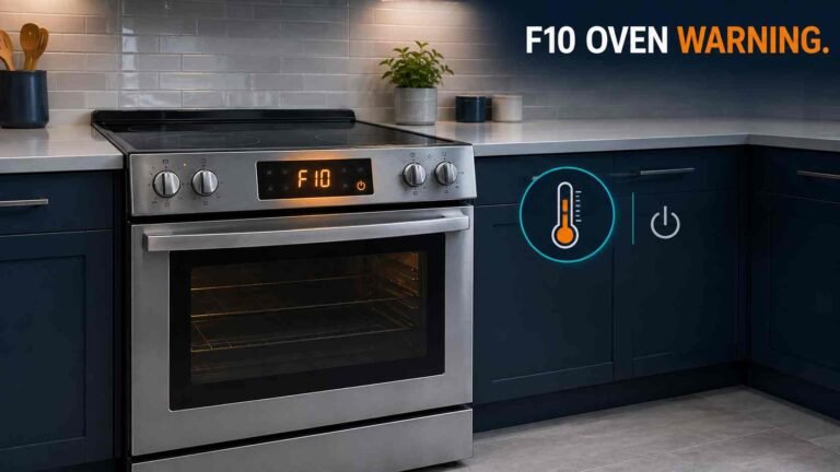 Electric oven display showing F10 runaway temperature warning