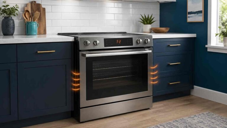 Modern oven control panel displaying an F2 temperature error