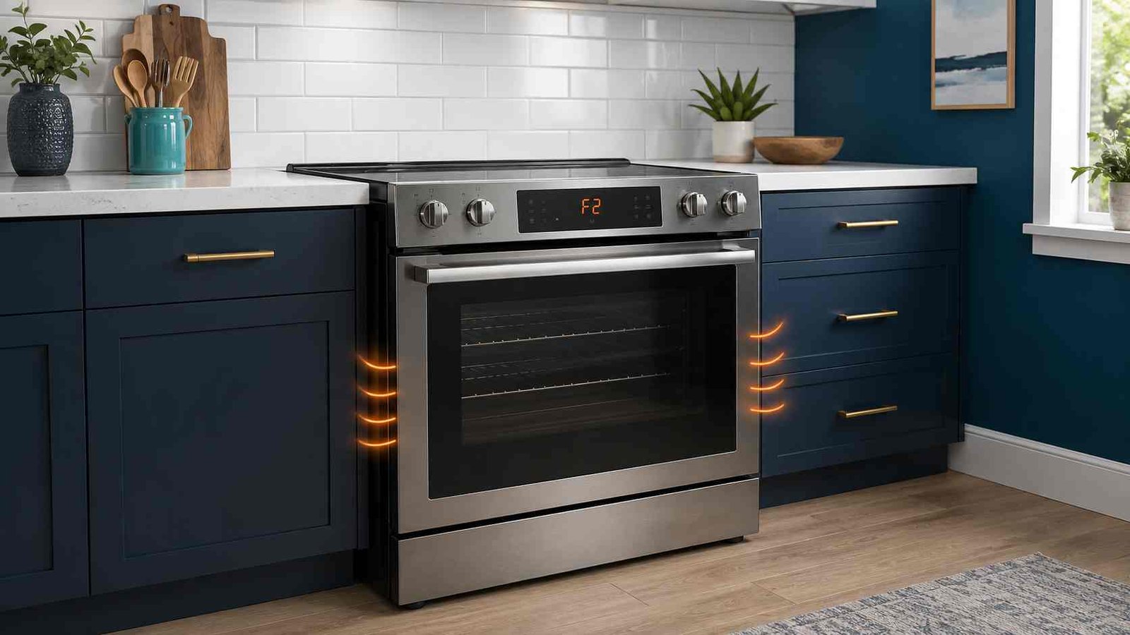 Modern oven control panel displaying an F2 temperature error