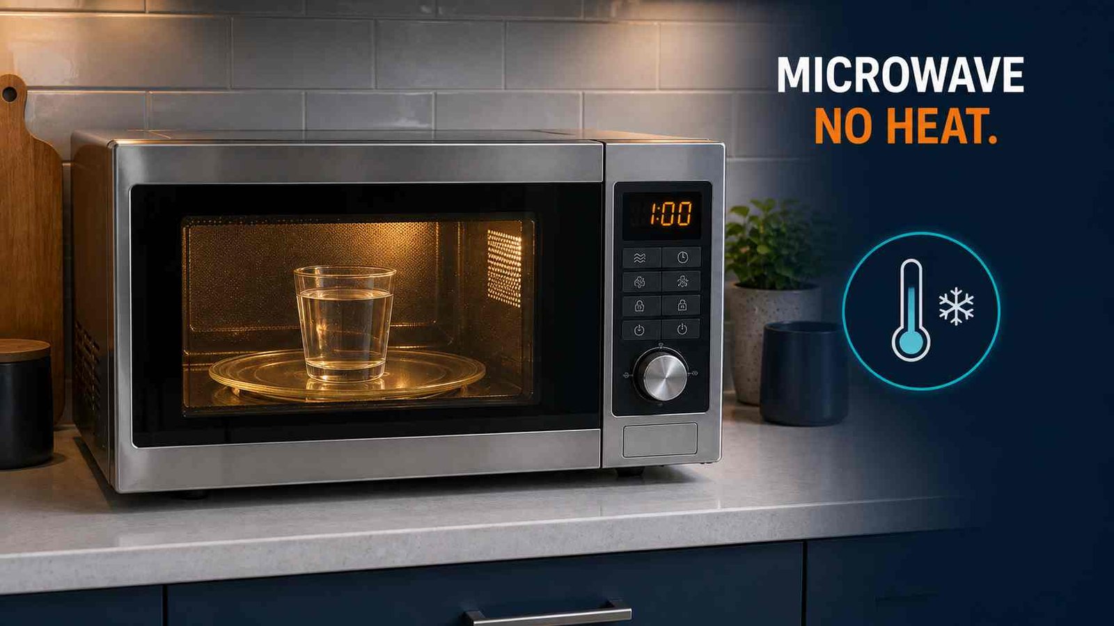 Microwave running with a cup of water that remains cold