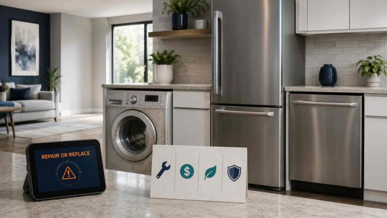 Older and newer home appliances compared for repair or replacement