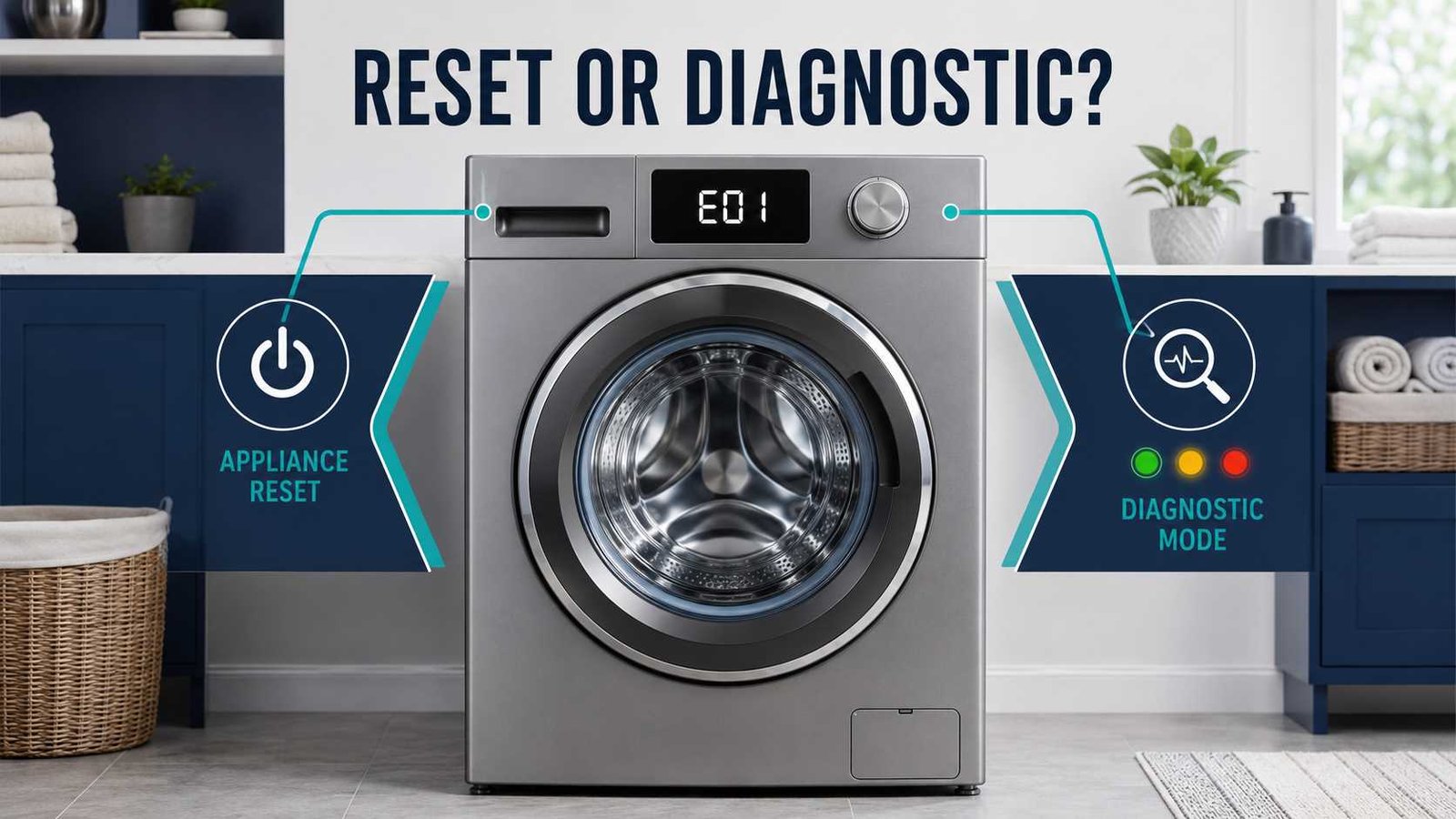 Appliance control panel comparing reset and diagnostic mode options