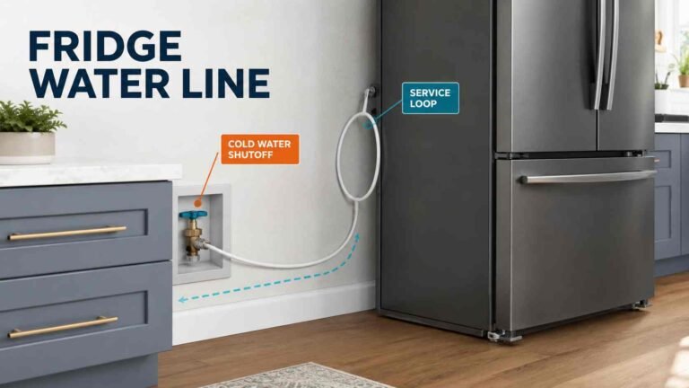 Refrigerator connected to a cold-water supply line in a modern kitchen