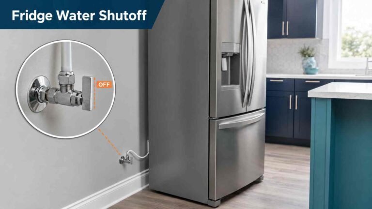 Refrigerator water line connected to an accessible household shutoff valve