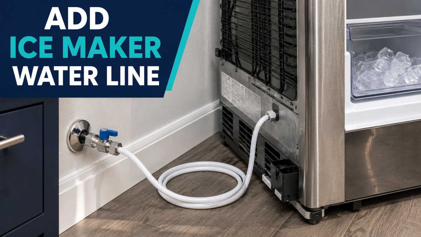 Refrigerator ice maker water line connected to a cold water valve
