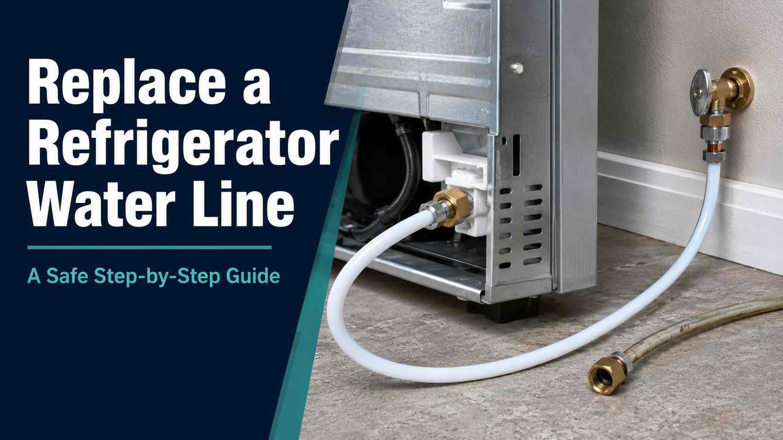 Replacement water line connected to the back of a refrigerator