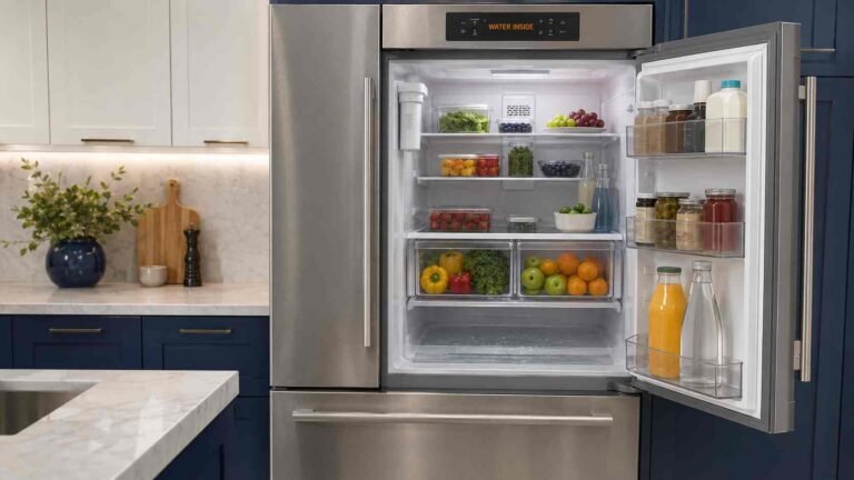 Water pooling inside refrigerator beneath the crisper drawers